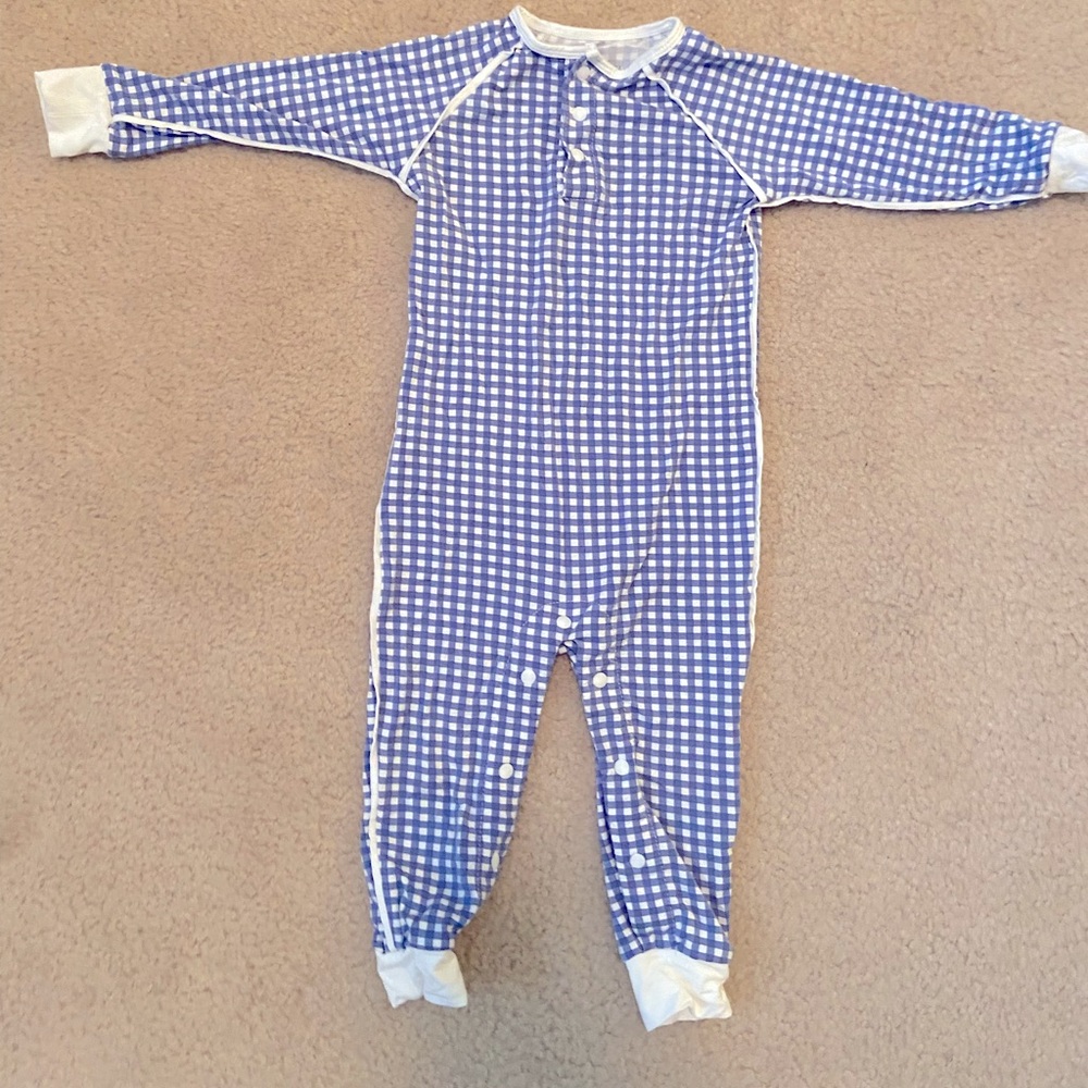 Sweet Bamboo Blue Gingham Snap Romper